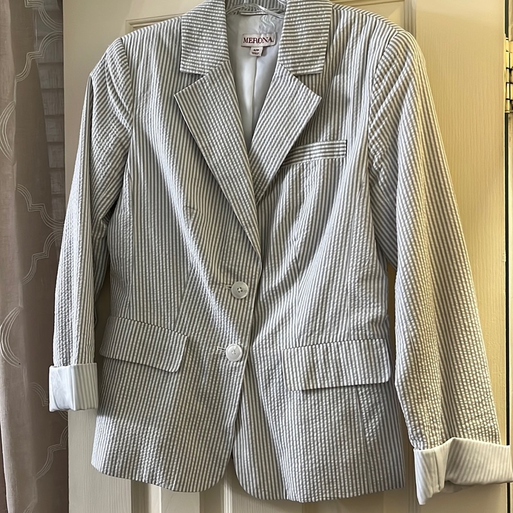 Seersucker Blazer Size S Merona 100% Cotton